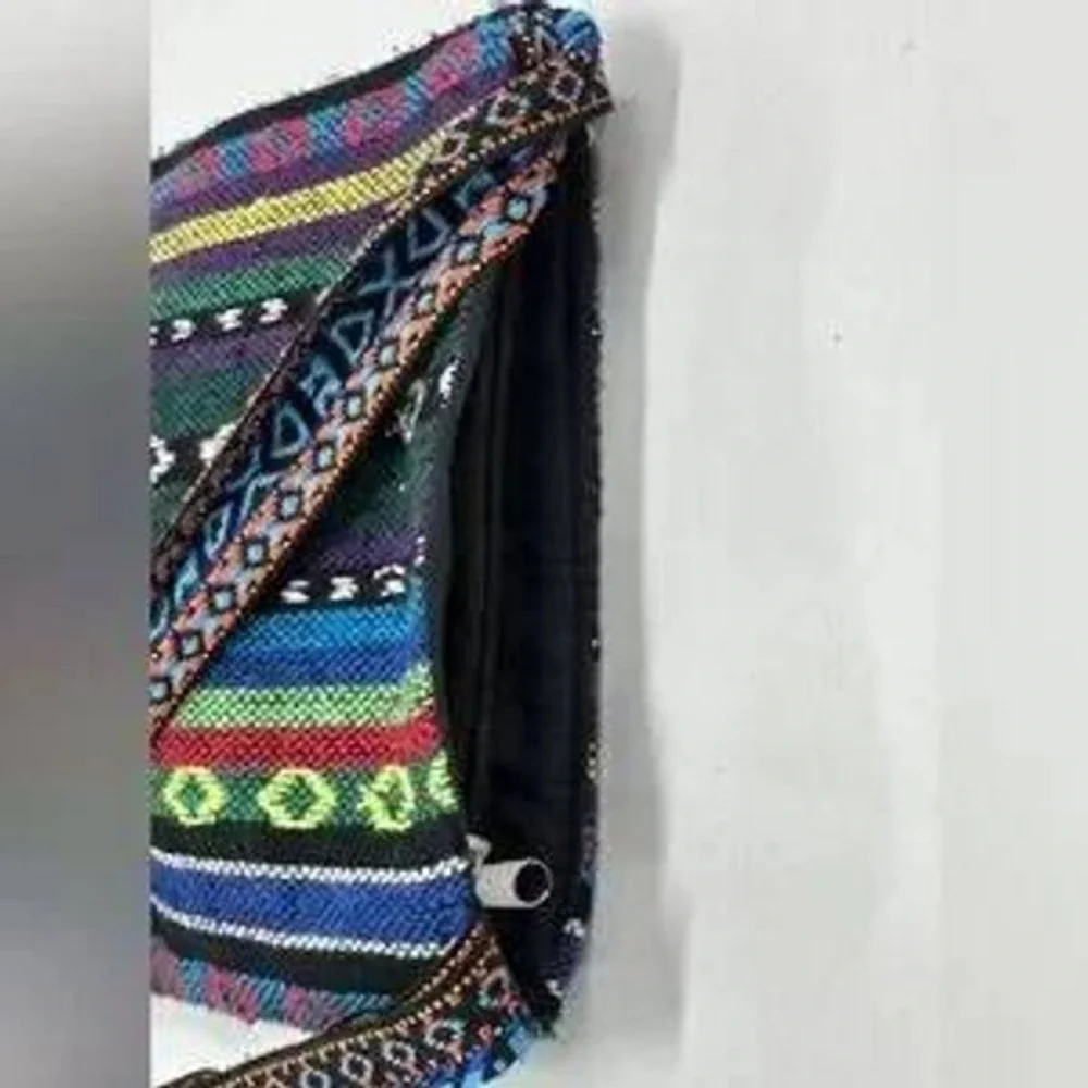 Vintage Y2K‎ Boho Hobo Bag - Multicolor W Attached Mini Side Pouch Fringe Edges